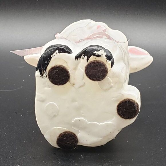 White Pink Black Vintage Baby Lamb or Sheep Shaped Unscented Waxed Candle - Picture 3 of 12